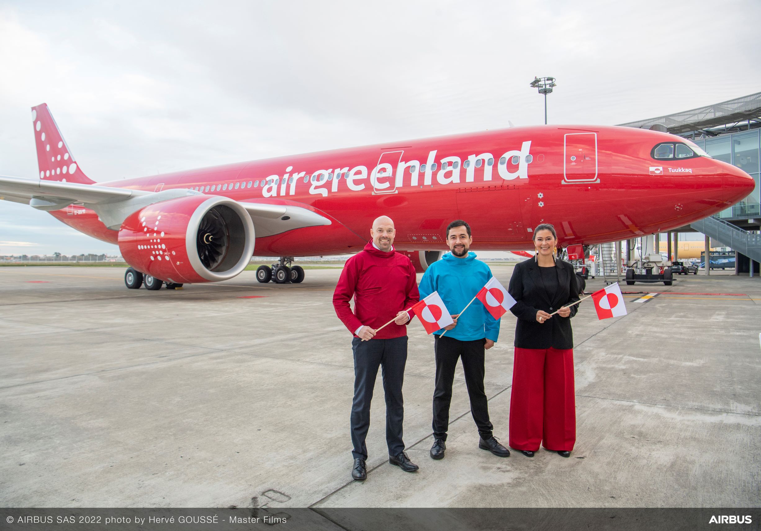Air Greenlands CEO, Jacob Nitter Sørensen, Formand for Naalakkersuisut, Múte B. Egede og Air Greenlands bestyrelsesforkvinde, Bodil Marie Damgaard