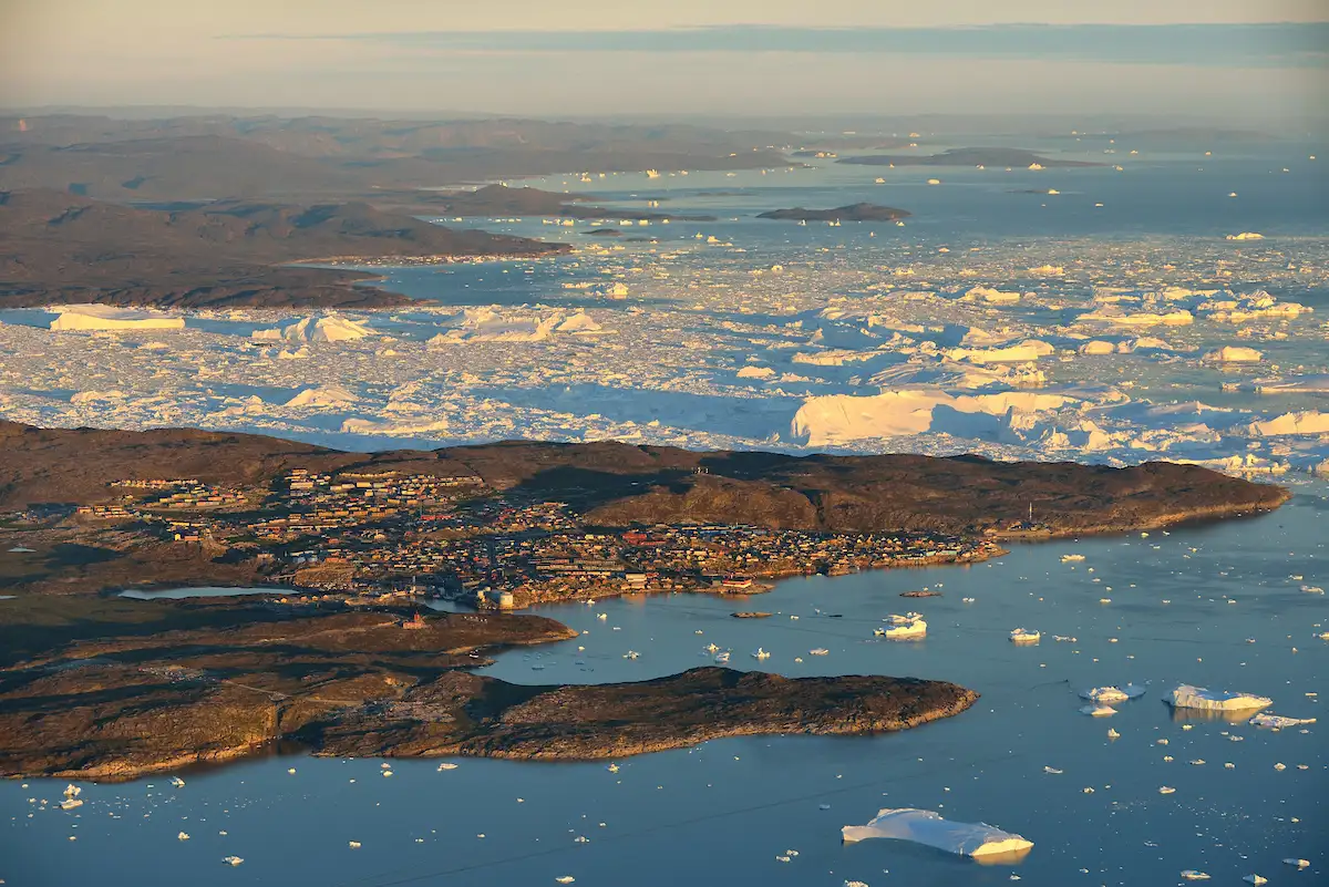 Ilulissat & Ilulissat Icefjord Aerial. Photo Rino Rasmussen , Visit Greenland